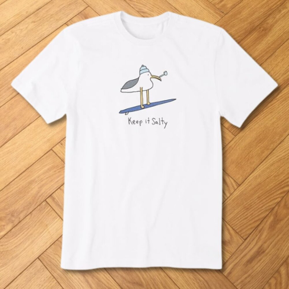 Keep It Salty Seagull Surfing Graphic T-Shirt White